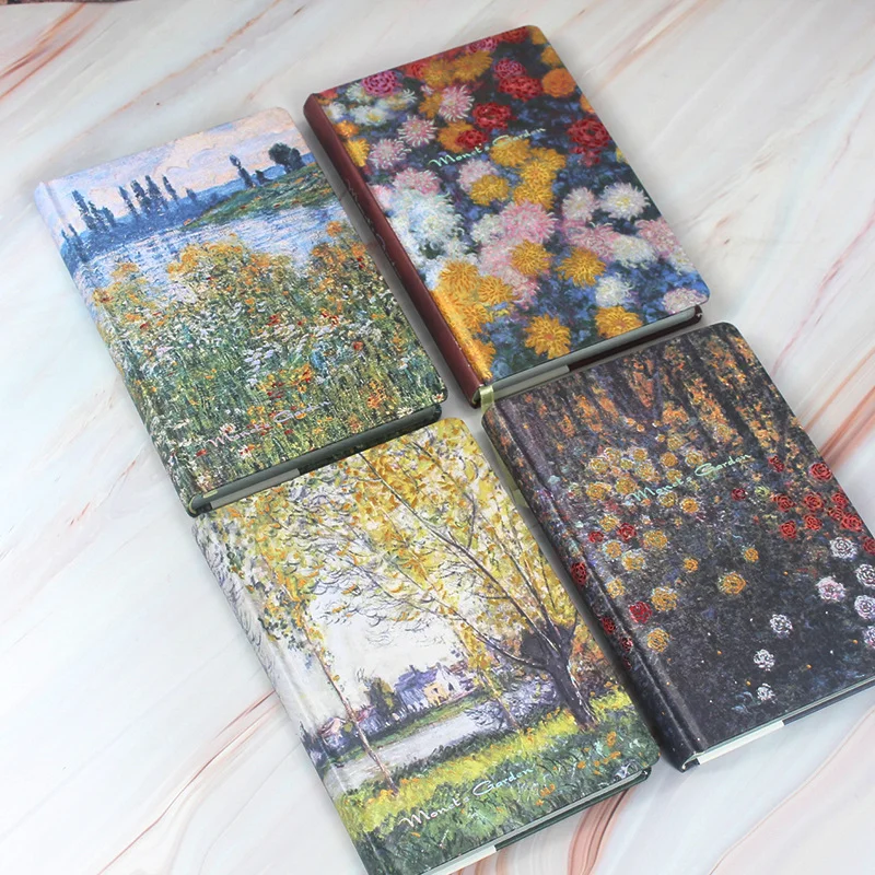 مونيه النفط اللوحة حديقة غلاف دفتر A5 كتيب/مذكرات 128 ورقة 256 صفحة سعة كبيرة الرجعية الأدبية المفكرة دراسة #1