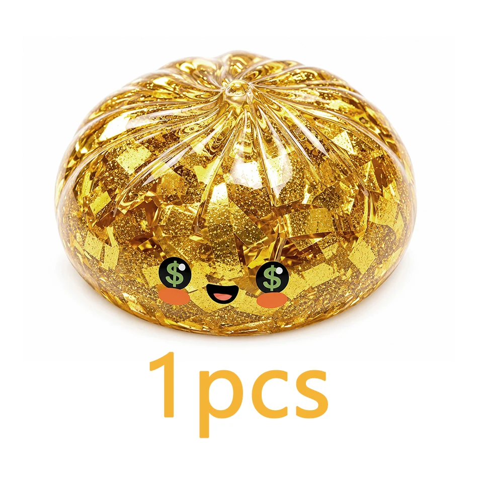 1/2 Stück Niedliches Goldenes Dampfnudel-Squishy-Fidget-Spielzeug, Glitzernde Goldflocken, Weiches Quetschbares Anti-Angst-Sensorik-Spielzeug, Stressabbau