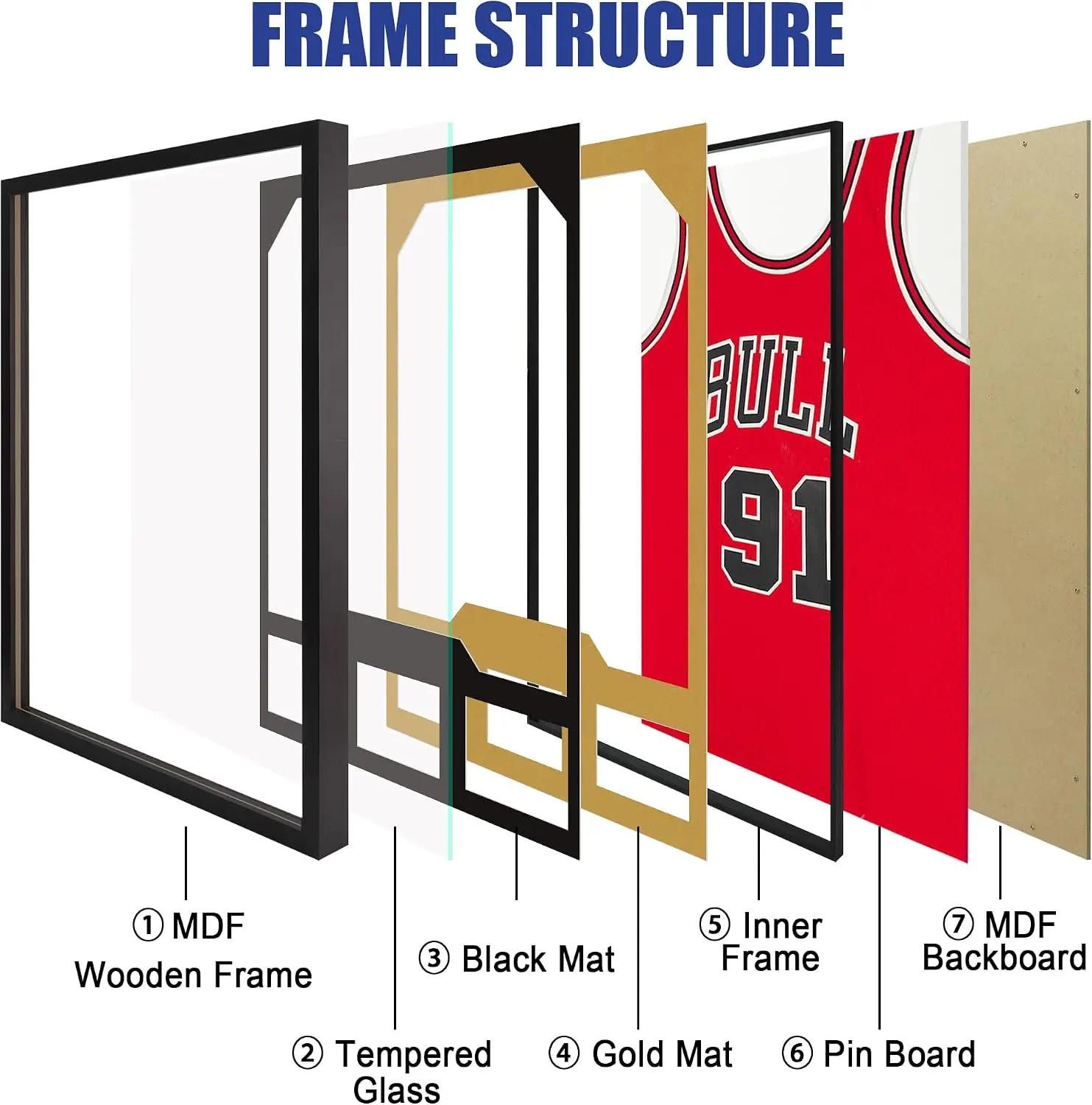 Jersey Frame Display Case, Wooden Frame with Tempered Glass, 1 Pack