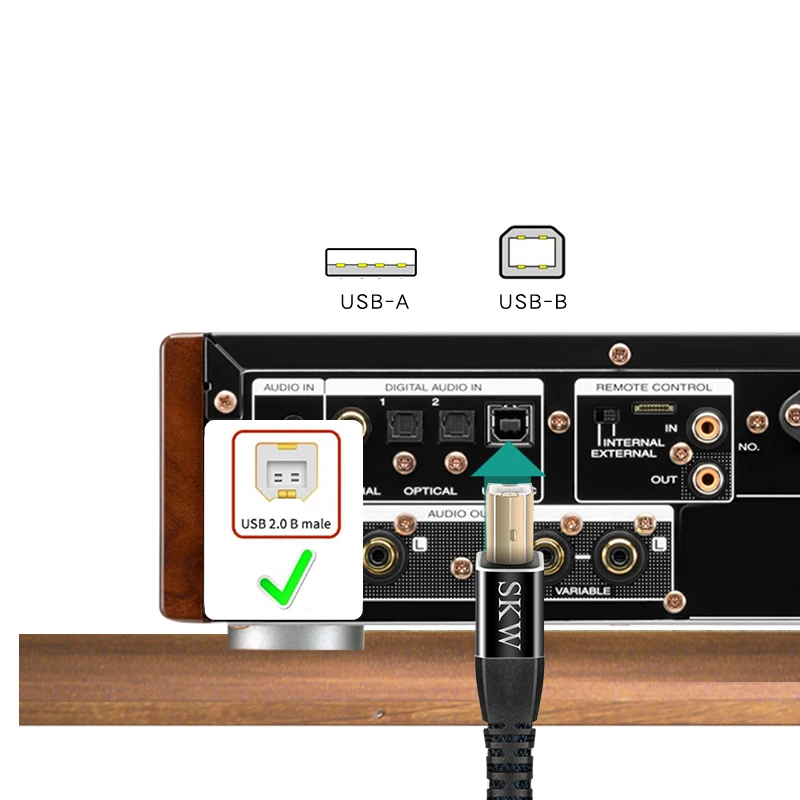 SKW hi-fi USB 2.0 kabel do drukarki szybkobieżny przewód męski do B, platerowane złącze o wysokiej czystości przewód miedziany 24-karatowego złota