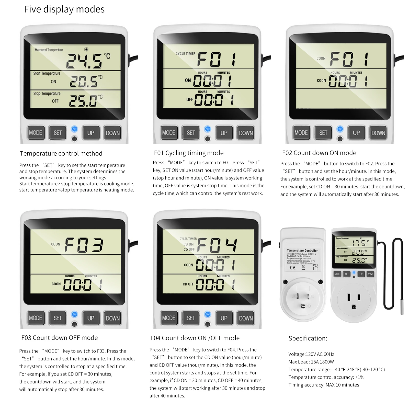 Interruptor de temporizador Digital electrónico, termostato cíclico, enchufe de UE, Reino Unido, EE. UU., Fr, temporizador de cocina, toma de corriente programable, 110-220V