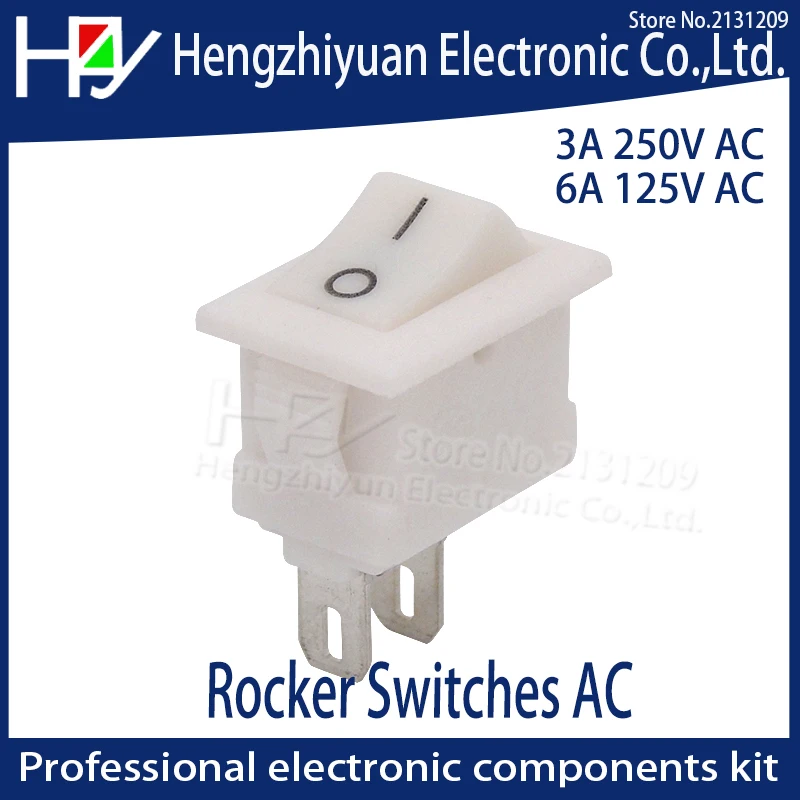 Hzy 10pcs/lot 10*15mm 3A 250V AC 6A 125V AC  O/I SPST 2PIN ON/OFF white Boat Rocker Switch  Car Dash Dashboard Truck RV ATV Home