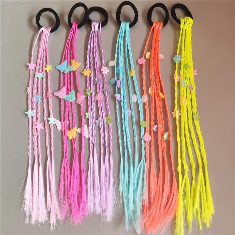 New Girls Colorful Wigs Ponytail Headbands Rubber Bands Beauty Hair Bands Headwear Kids Hair Accessories Head Band Hair Ornament