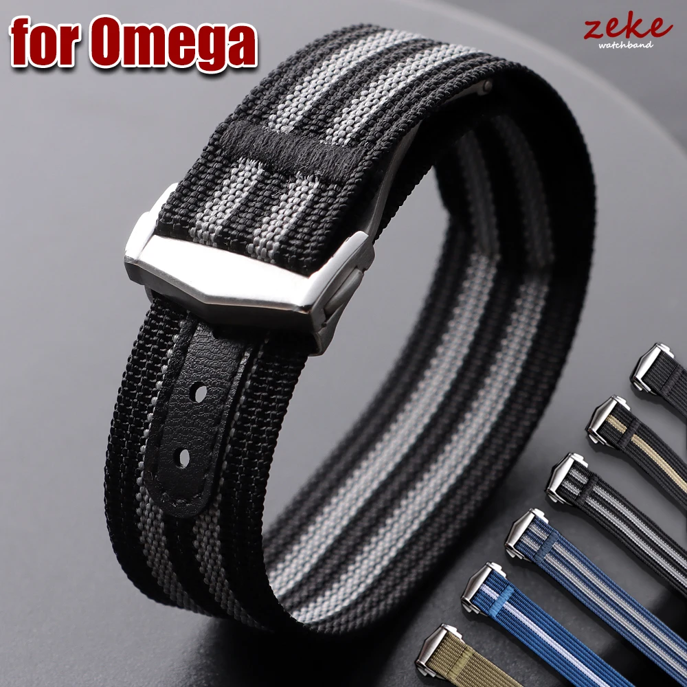 

Ribbed Nylon Watch Band 20mm for Omega for Swatch Folding Buckle Watch Strap Loop Military Sports Washable Blet Men Watchbands