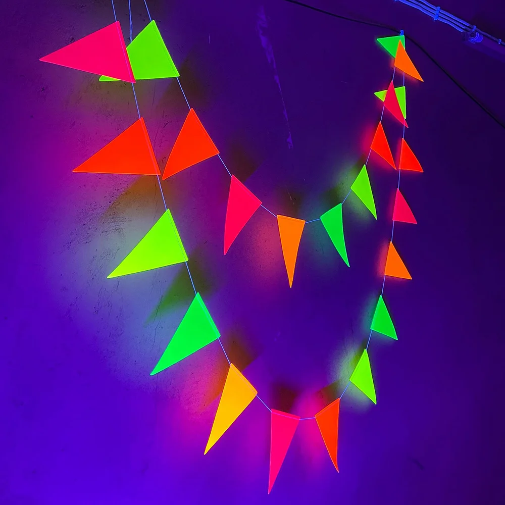 

Big Glow Neon Party Supplies Neon Paper Garland Triangle Flags Bunting Birthday Party Wedding Black Light Reactive UV Decor