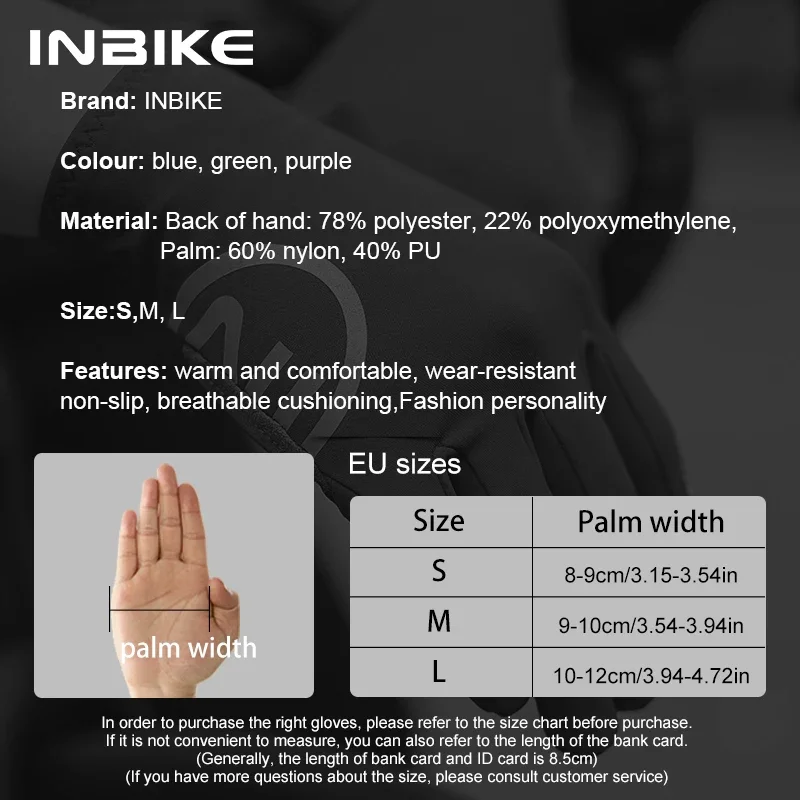 INBIKE Autumn Winter Thermal Bicycle Gloves Touch Screen Men Women MTB Road BikeGloves  Sports Fitness Outdoor Cycling Gloves