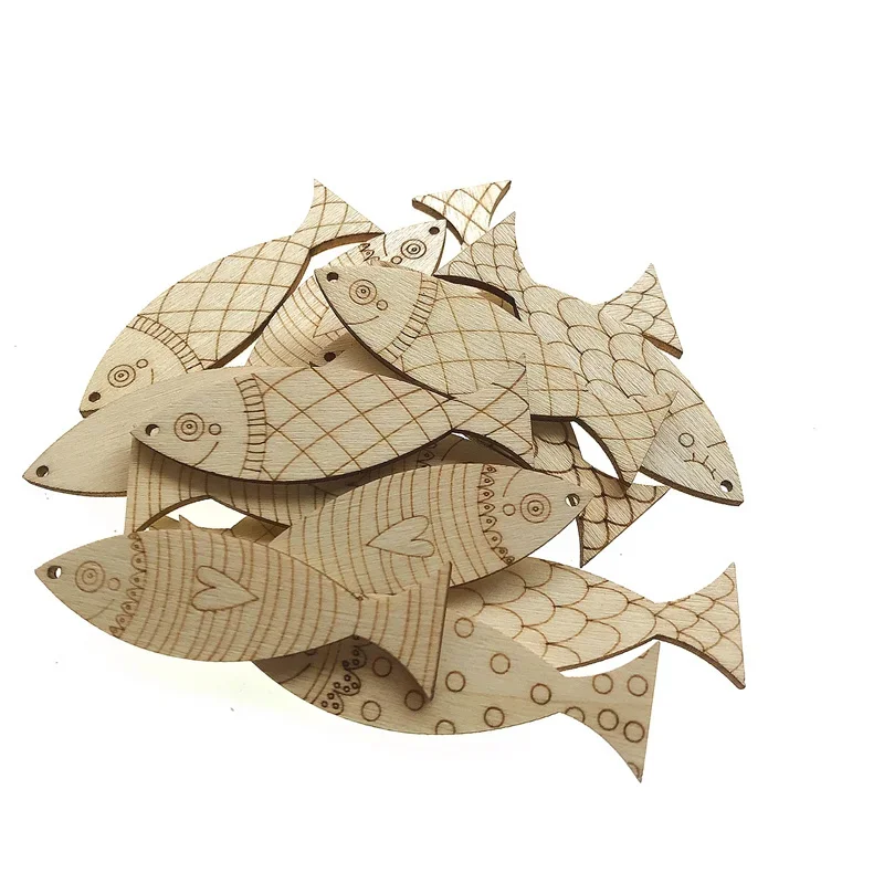 50pcs 50mm Unfinished Wood Fish Shape Wood Slices DIY Accessories for Crafts DIY Home Decor