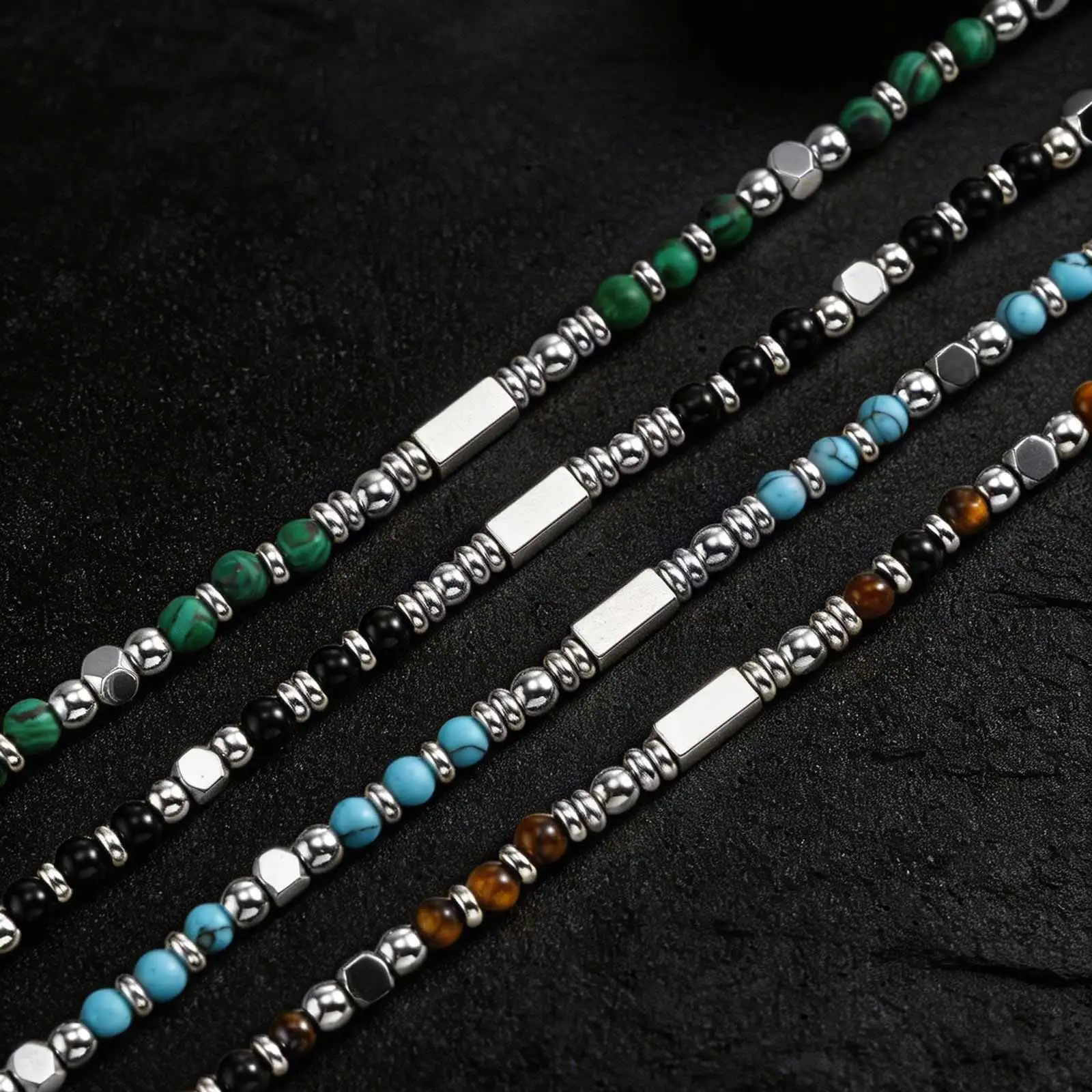 Vnox Stainless Steel Natural Stone Beaded Necklace for Men Women, Trendy Charm Choker, Bohemia 45-53cm Adjustable Length Jewelry - view 5