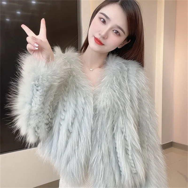 

Imported Warm Women's Fur Coat Winter Luxury Fox Fur And Rabbit Hair Woven Coat Outdoor Elegant Fashion Women's Coat