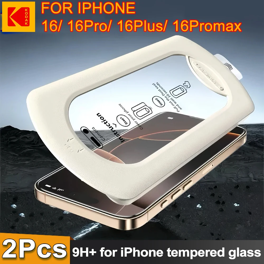 

KODAK 2Pcs Tempered Glass Screen Protector For iPhone 16 Pro Max Plus Promax Anti Fingerprint Dust Free HD Clear