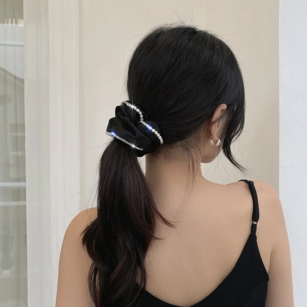 

Black Scrunchy Elegant Ring Durable Elastic Band Stylish Hair Decor Party Wedding Hair Holder For Women Girls Smooth Hairbands