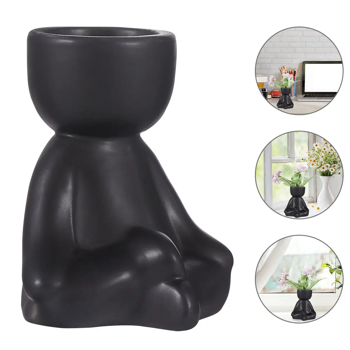 Humanoid Ceramic Flowerpot Sitting Human Shape Plant Container Fine Workmanship Home Office Desktop Decor Garden Succulent