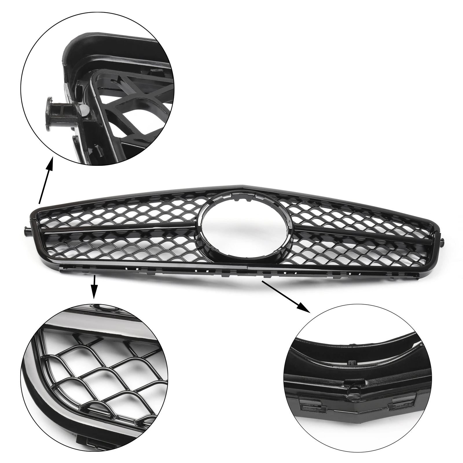 Areyourshop AMG Black Front Bumper Grille Grill For  C-Class W204 C300 C350 2008-2014 With Logo