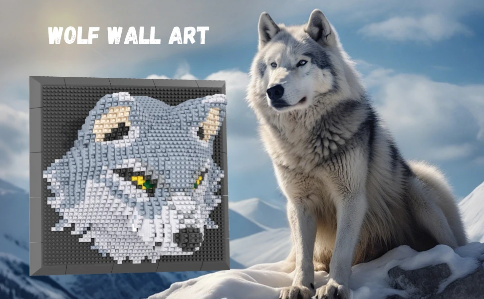 3D-Wandkunst-Set 'Wolf' aus Mikro-Mini-Bausteinen für Erwachsene, Einzigartige Wanddekoration oder Tischdisplay, Geburtstagsgeschenke – Detail 3