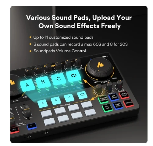 Maono AME2 Audio Interface Sound Card DJ Mixer All in One Portable Podcast Studio for Recording,Live Streaming,Youtube,Guitar,PC