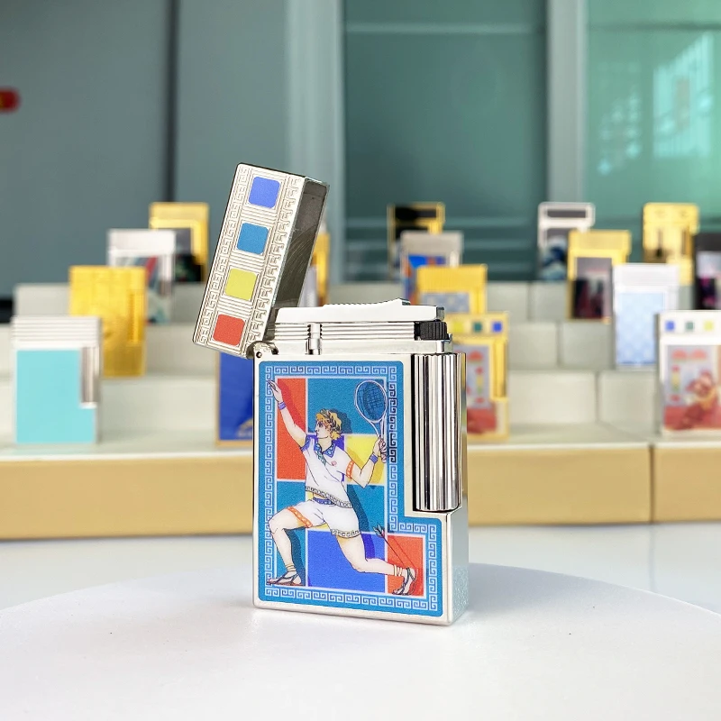 طبعة تذكارية جديدة فاخرة ولاعة البوتان لهب واحد ومزدوج لهجة مسطحة الطلاء الطبيعي المدخن L2 سلسلة 19024 #3