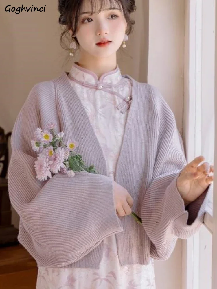 

Cardigans Women Kawaii Retro Girlish New Chinese Style V-neck Sweater Outwear Loose Chic Aesthetic Tender Ladies Cropped Autumn