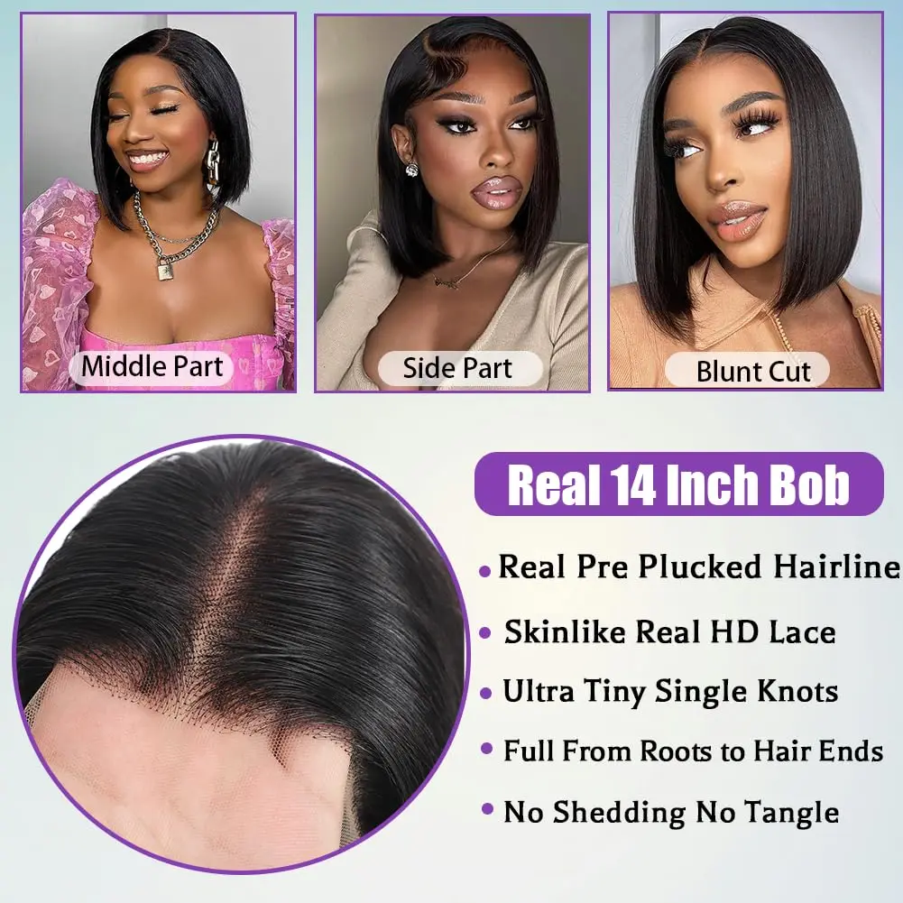 Parrucca anteriore in pizzo dritto Bob corto da 10 pollici Capelli umani Densità 180% 13x4 HD Parrucche frontali in pizzo trasparente Parrucca anteriore in pizzo per capelli Bob