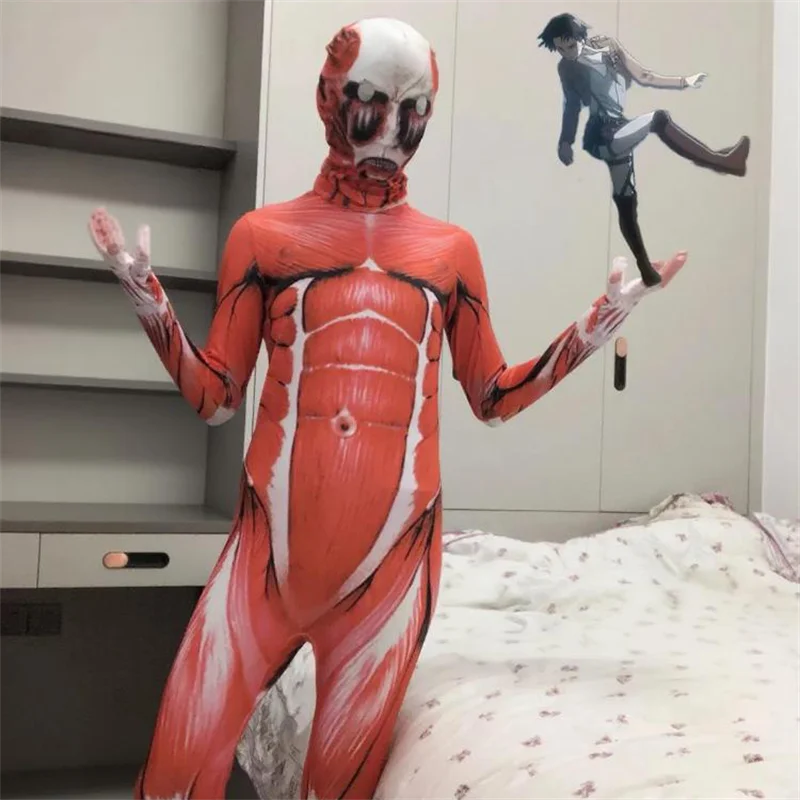 زي تنكري للجنسين للبالغين من Attack On Titan، قناع أغطية الرأس، بدلة قفز لحفلات الهالوين كرنفال
