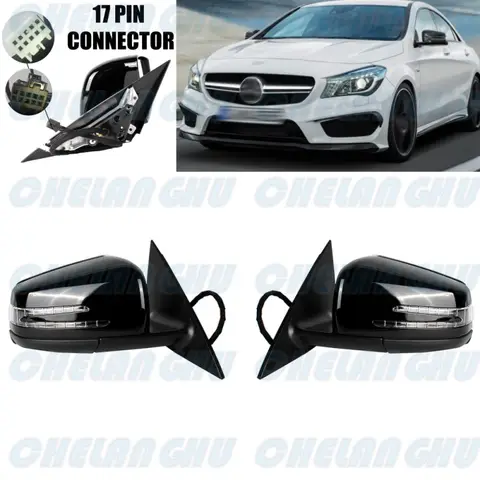 블랙 페인트 퍼들 라이트 파워 폴드 미러 어셈블리, 벤츠 CLA250 / CLA45 2014 2015 2016 2017 2018 1 쌍, 17 핀