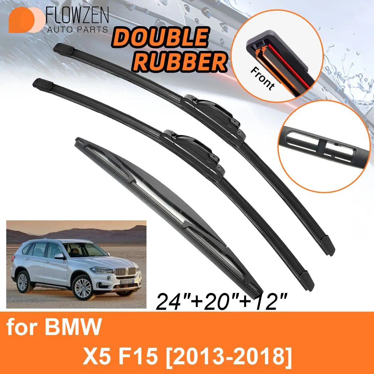 

Double Rubber Car Wiper Blades for BMW X5 F15 2013-2018 Front Rear Blades Windscreen Accessories 2013 2014 2015 2016 2017 2018