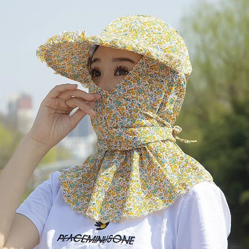 

Summer Women Sunscreen Fisherman Hat Fashion Floral Print Caps Outdoor Riding Anti-UV Sun Hat Face Shading Mask Hat Leisure