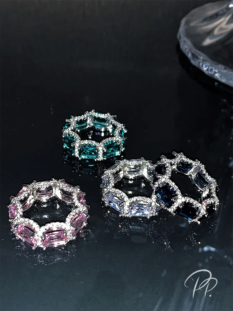 Statement Colorful Moissanite Zircon Ring 925 Sterling silver Party Wedding band Rings for Women Engagement Jewelry Gift
