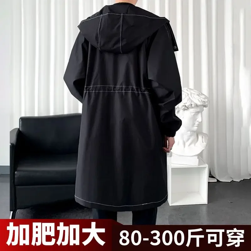 Spring Autumn New Loose Mid Length Hooded Coat Coat Men Windbreaker Plus Size Men Wear Trench Coat