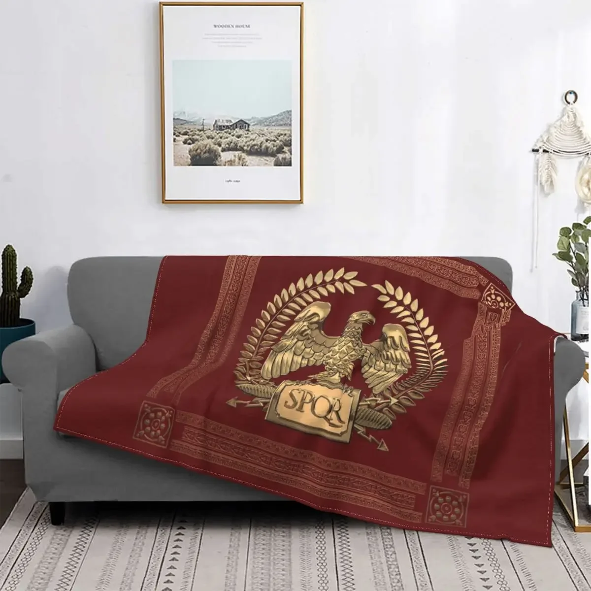 Roman Empire Gold Imperial Eagle Over Red Blanket Fleece Awesome Warm Throw Blankets for Coverlet Textile Decor