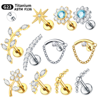 1PC Titanium Gold Color CZ Tragus Piercing Internally Threaded Ear Cartilage Flat Back Earrings Hidden Helix Stud Jewelry 16G