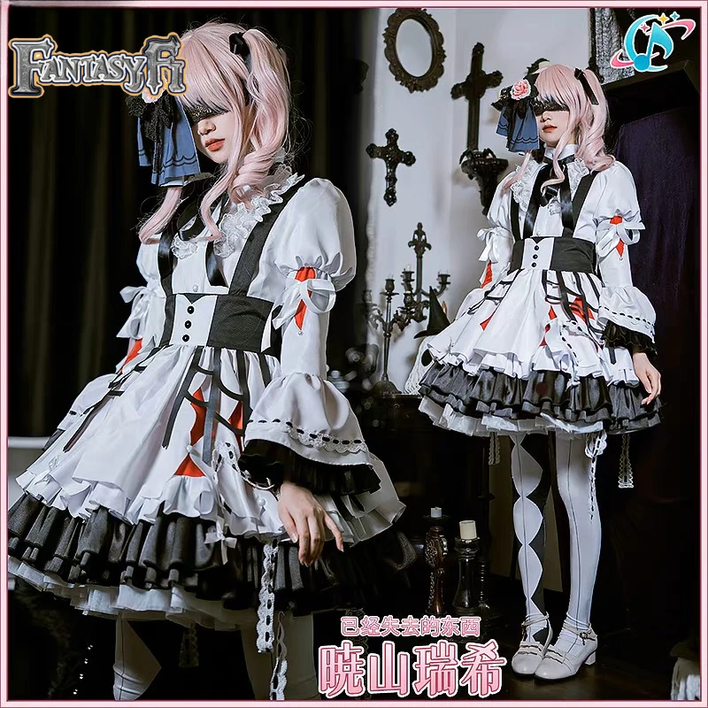 ロリータ-女性のためのコスプレ衣装,白いドレス,かつら,美月,世界のプロジェクト,秋山,美月,ゲーム,美しい,ハロウィーンの衣装,パーティー