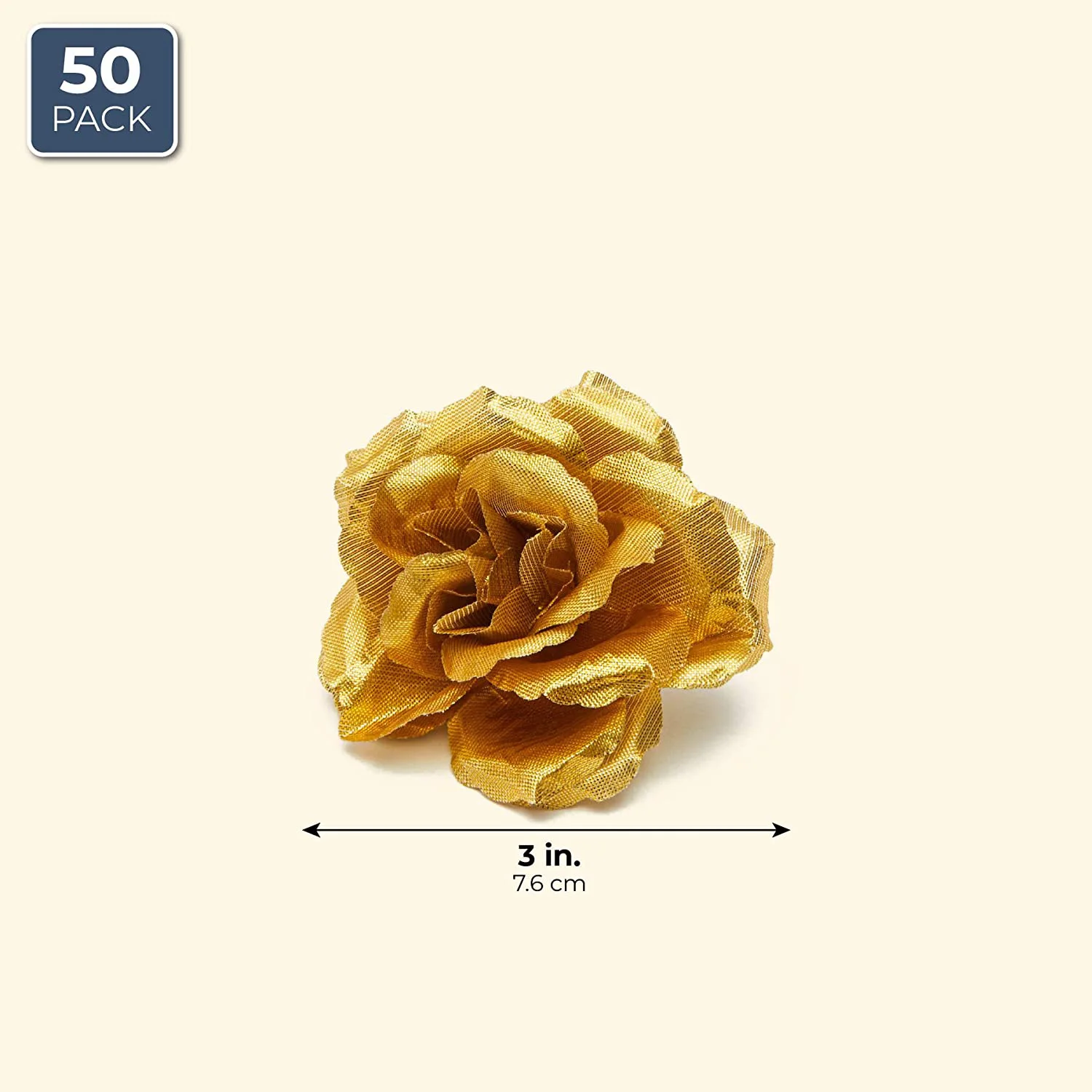 หัวดอกไม้กุหลาบผ้าไหม50ชิ้นสำหรับหมวกเสื้อผ้าตกแต่งอัลบั้มของตกแต่งงานแต่งงาน (ทอง)