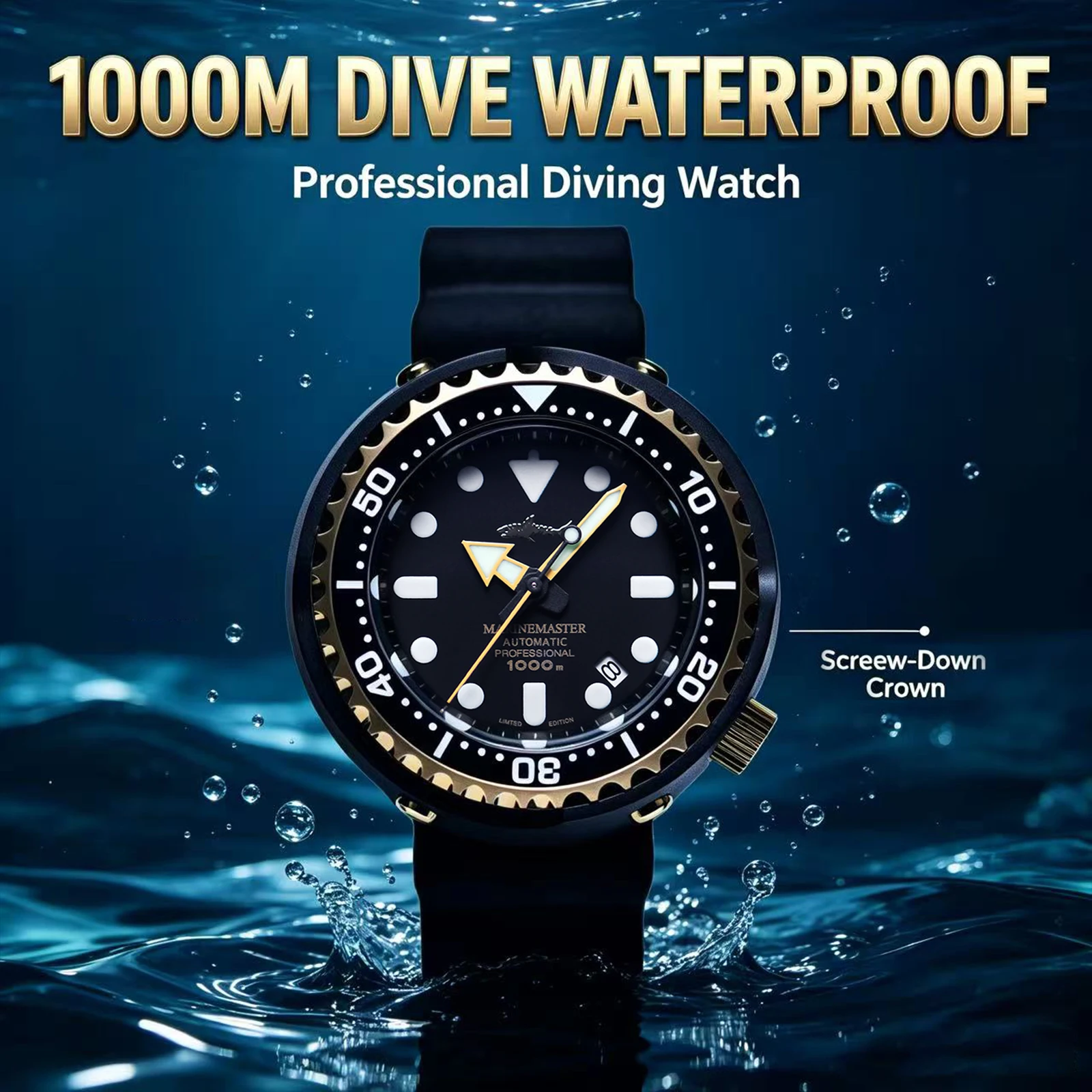 HEIMDALLR Tuna Men's 1000M Diver Watch Golden Black PVD NH35A Automatic Sapphire Ceramic Bezel C3 Super Luminous Dive Wristwatch
