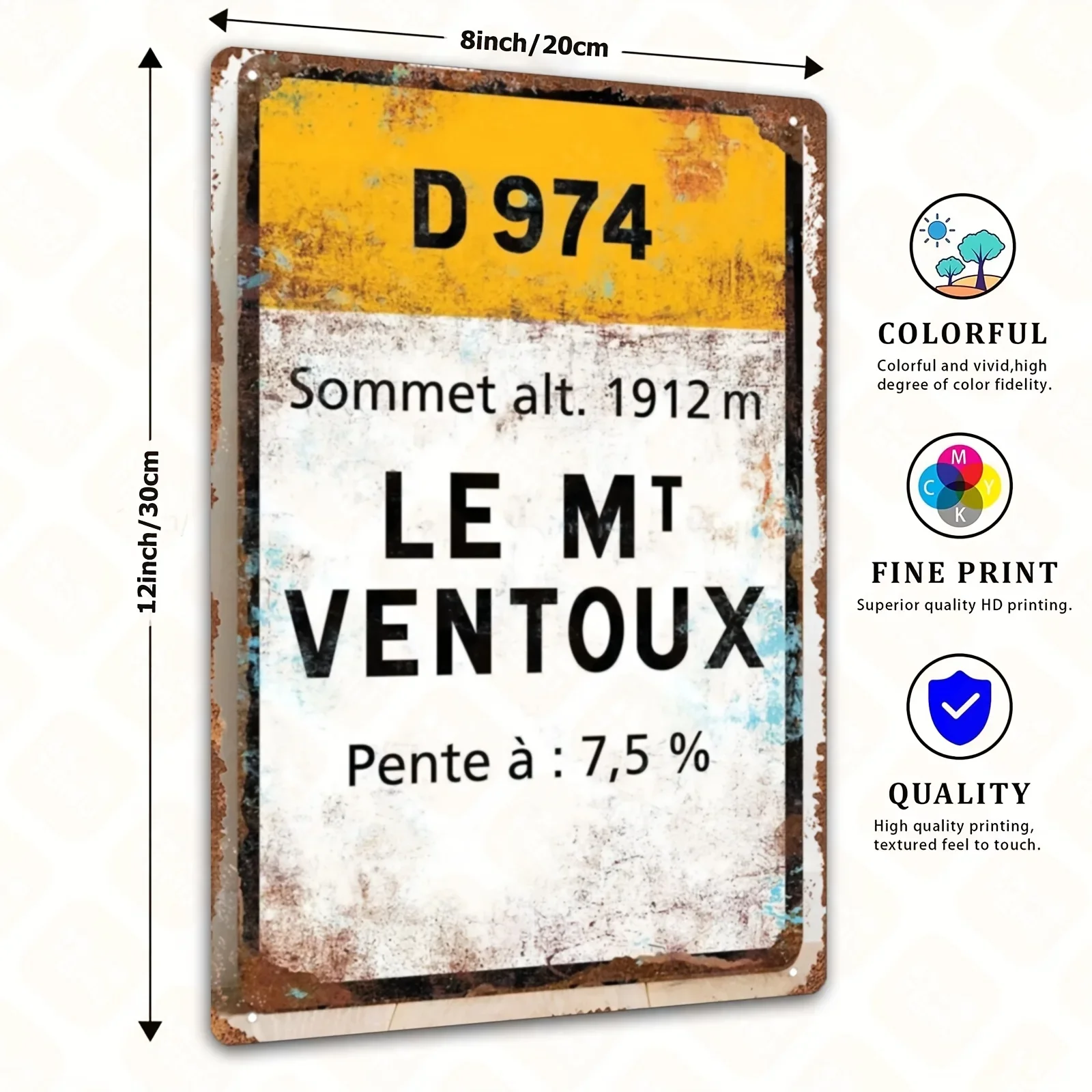 2D Flat, 1pc Vintage Le Mont Ventoux 1912 French Cycling Metal Wall Sign - 8