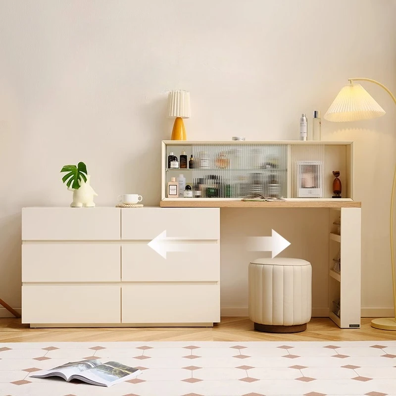 

Retractable Dressing Table Makeup Vanity Makeup Desk Number Of Drawers 6 Cream Style Vanity Desk With Light Mirror With Seat