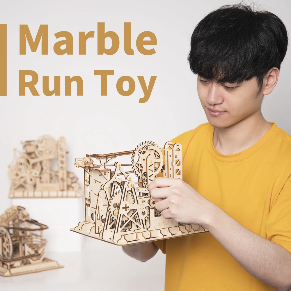 Robotime Rokr Marble Run LG501 Gear Driven Assembled STEM Toy Mechanical 3D Wooden Puzzles for Adults