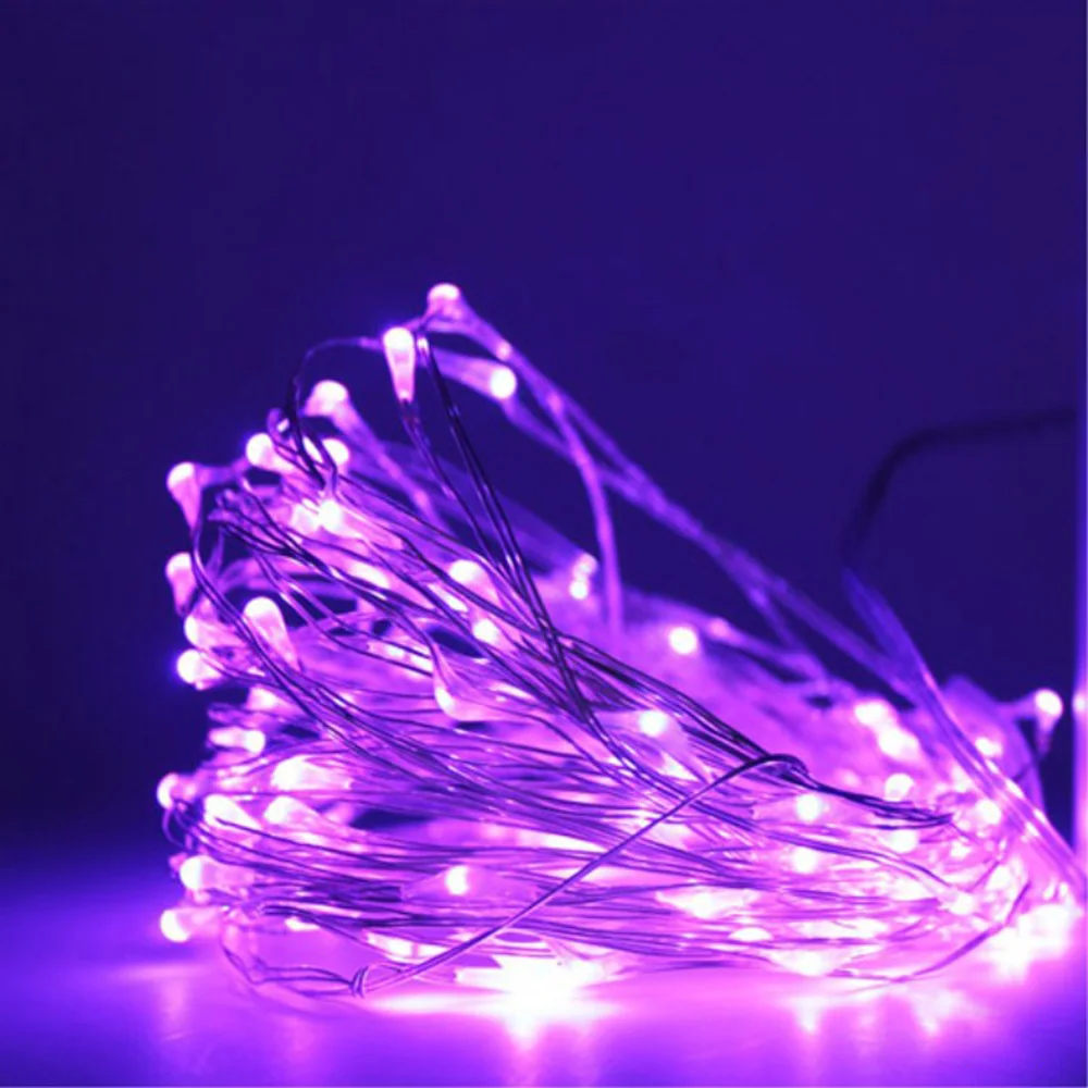 30/50/100LED Copper Wire String Lights Battery Powered Halloween Purple Fairy Light Indoor Wedding Christmas Garland Party Decor