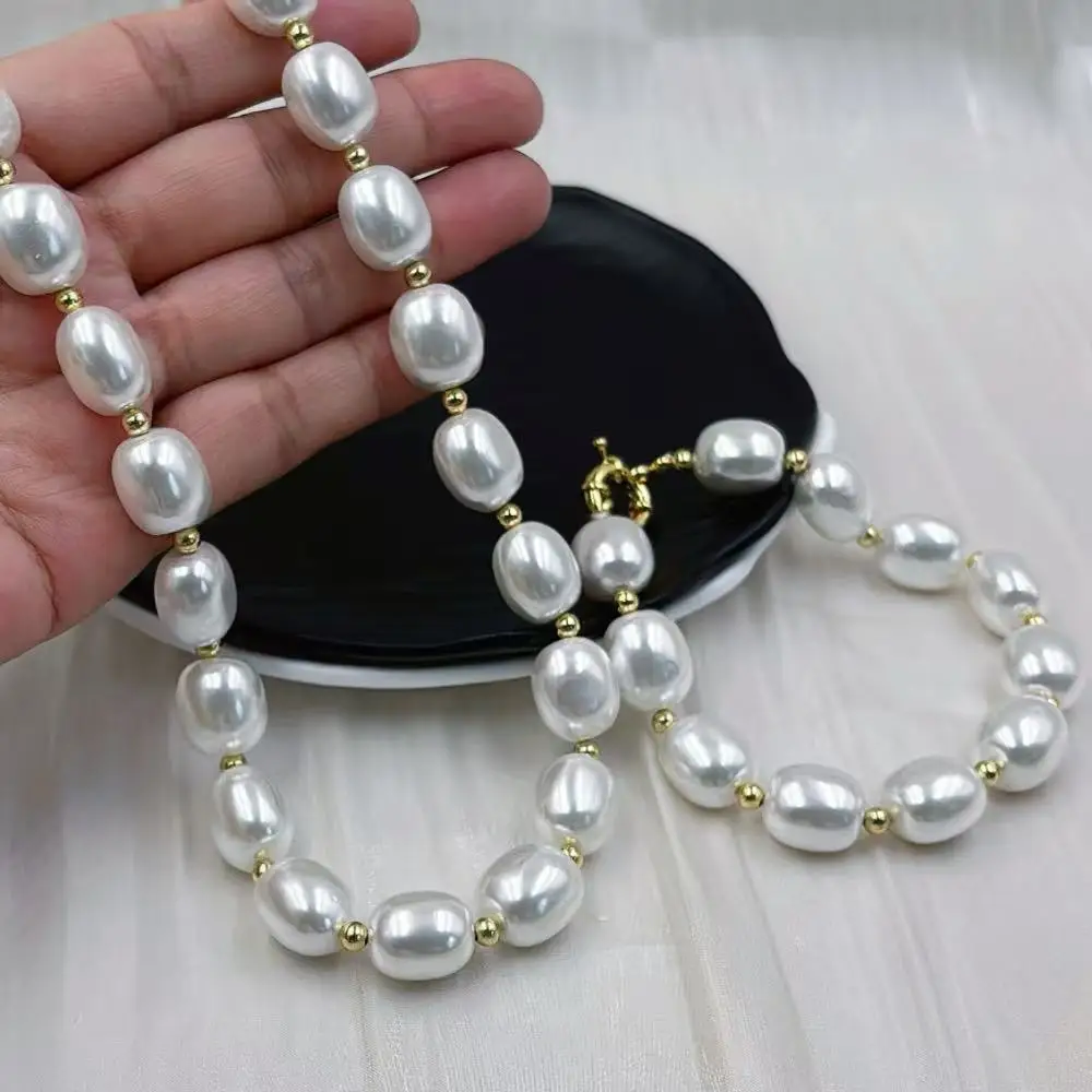 Image of 45 cm, 18 cm, 12 x 15 mm, natürliche Muschelperle, weiß, große Perlen, Halskette, Verschluss, Armband, Party, Hochzeit, Schmuckset