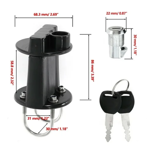 Imagen 2 del producto Abrazadera de montaje para tanque de combustible, soporte de bloqueo con llave para tanque de combustible de 3L o 5L, soporte para latas de gasolina para motocicleta