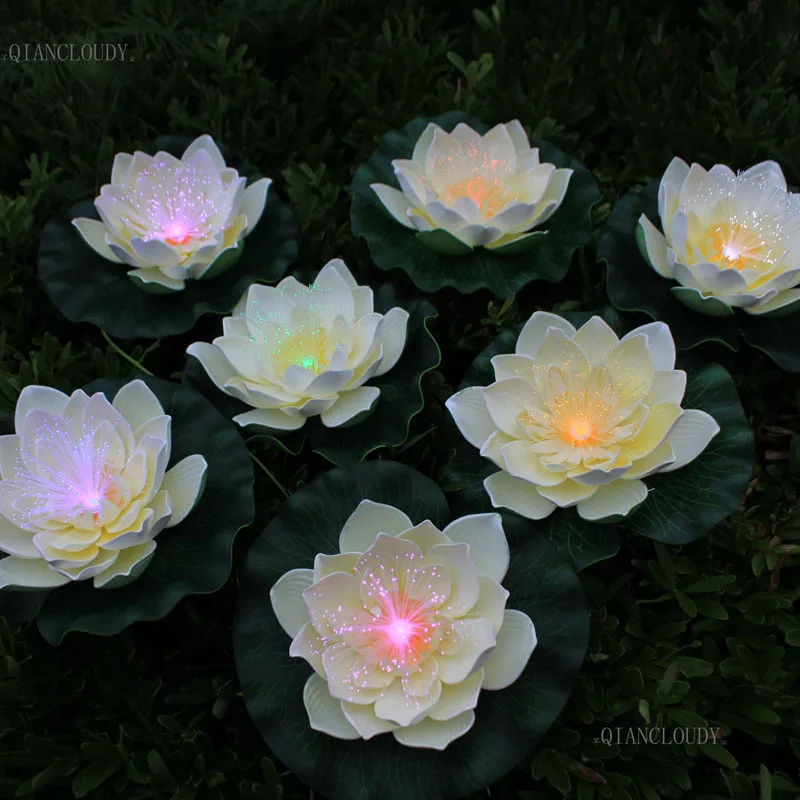 Qiancloudy Wedding Christmas Artificial Flowers Foam Beige Lotus With Color Led Optic Fibre Waterproof D56 New Arrival