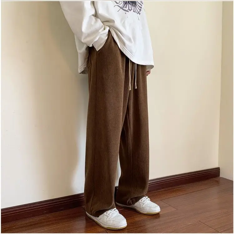 Spring Winter Retro Corduroy Pants Women High Waist Wide Leg Pants Oversize Causal Full Length Trousers Vintage Coffee Pants