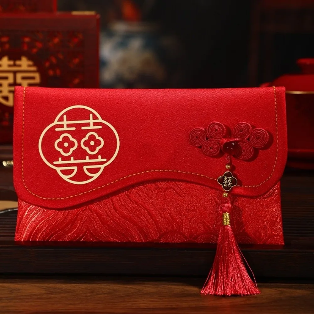 Traditional Red Envelope Best Wishes with Tassel Wedding Envelope Multiple Patterns Handmade Red Lucky Bag Traditional Gift view 2