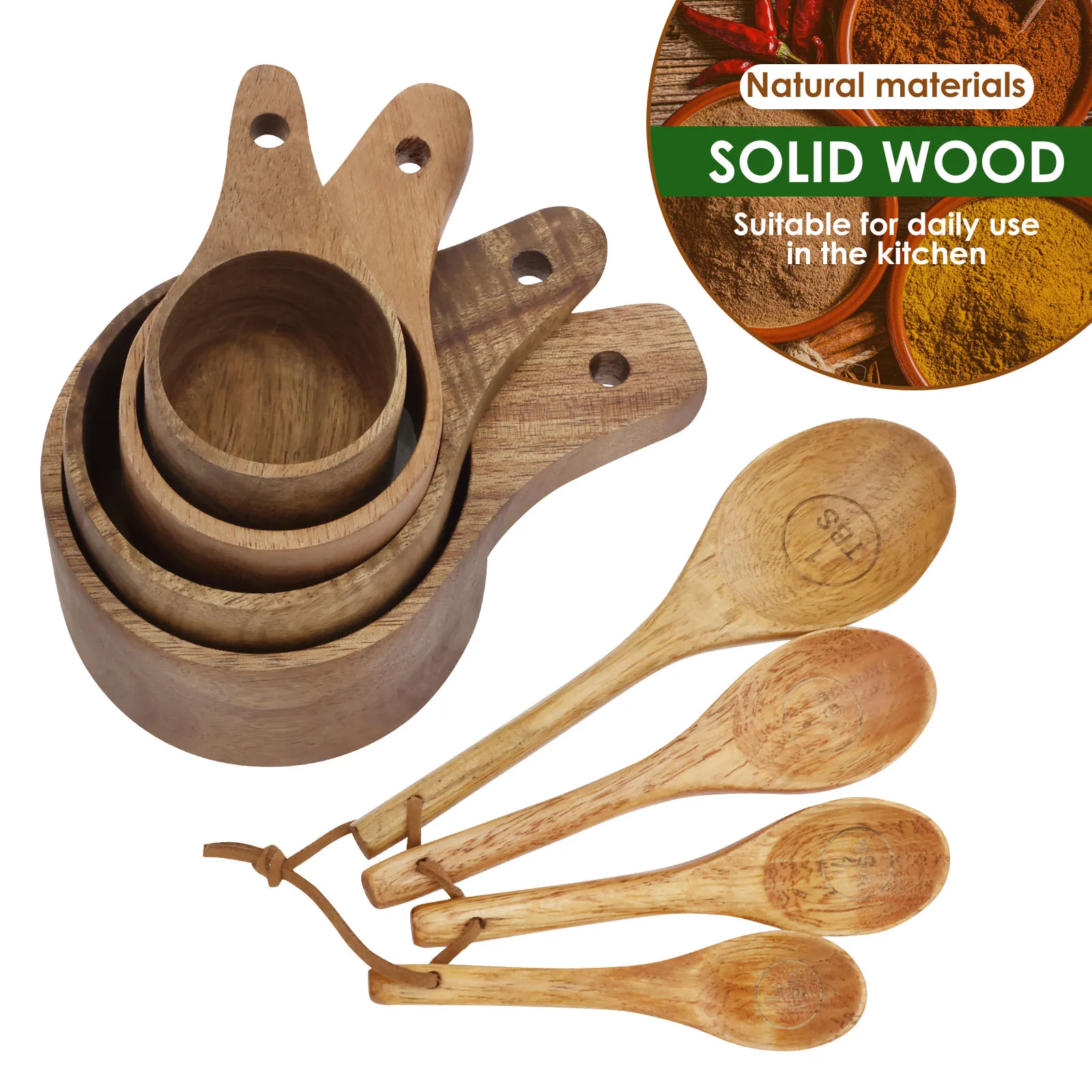 

Набор мерных стаканчиков и ложек для дерева, кухонный прочный универсальный набор мерных ложек для дерева, экономия места, элегантный набор мерных чашек