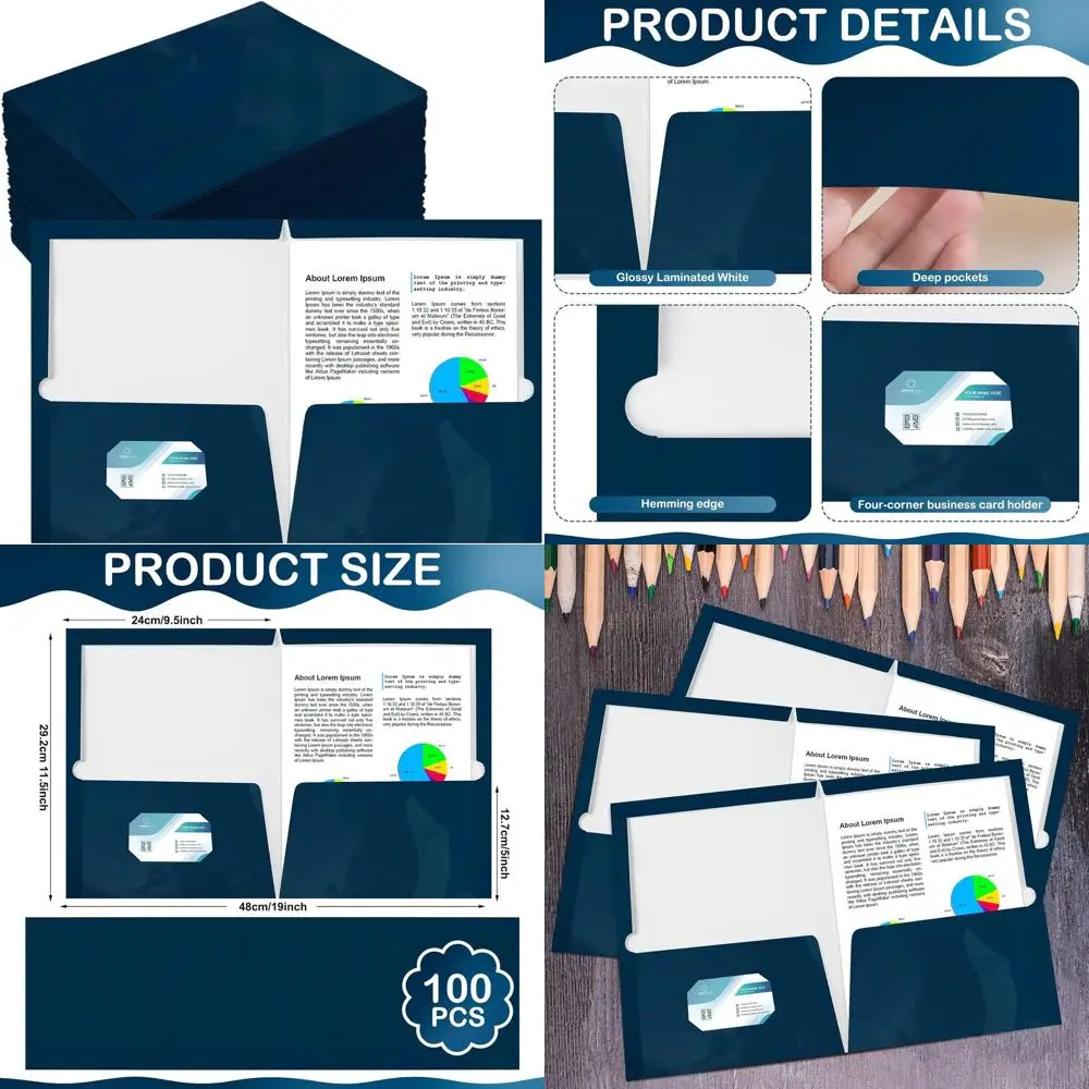 

Glossy Laminated Paper Folders, Two Pocket, Letter Size, Bulk for Teachers, Back to School, First Day of School Presentations, N