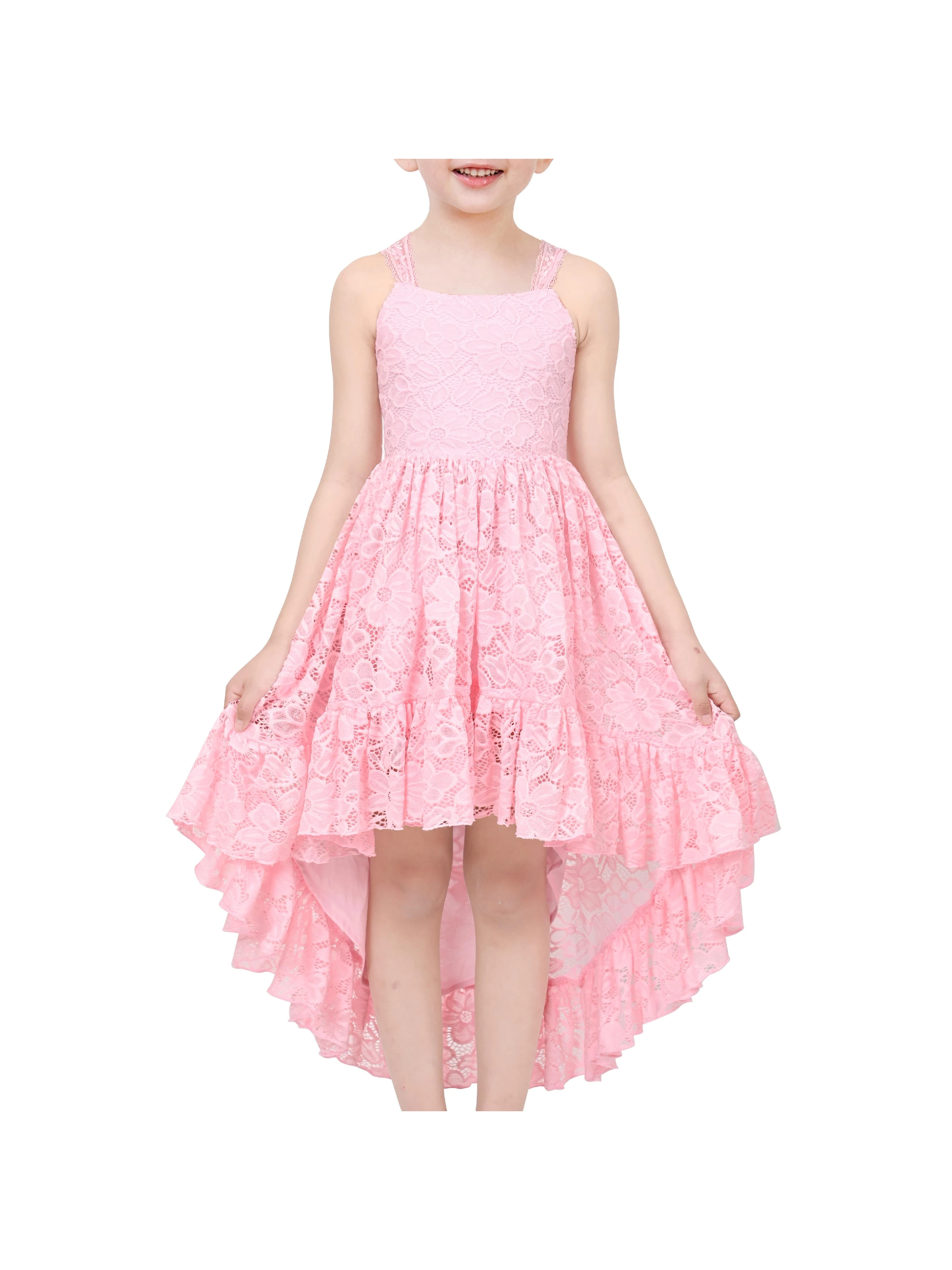 

Girls Dress Floral Lace Hi-lo Strap Summer Sundress Princess