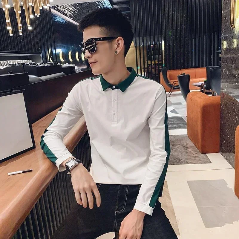 

Футболка-поло мужская облегающая, свитшот на пуговицах, с длинным рукавом, приталенная, в стиле рок, цвет белый