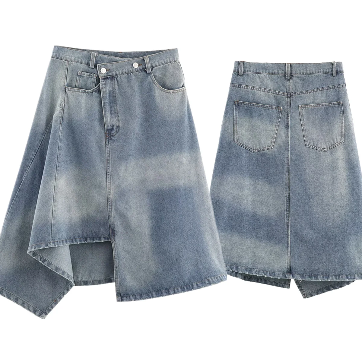 

Maxdutti скандинавская минималистичная стираная асимметричная юбка для женщин, каскадная джинсовая юбка, женская одежда, юбки Faldas