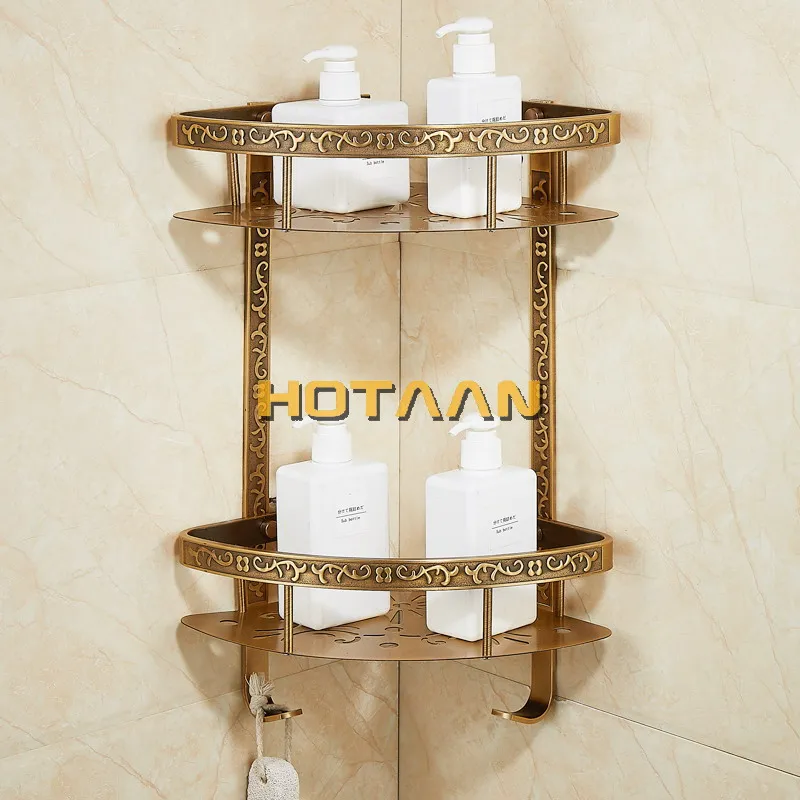 Bathroom shelf antique aluminum double layer bathroom corner shelf bathroom holder showeroom basket bathroom accessories