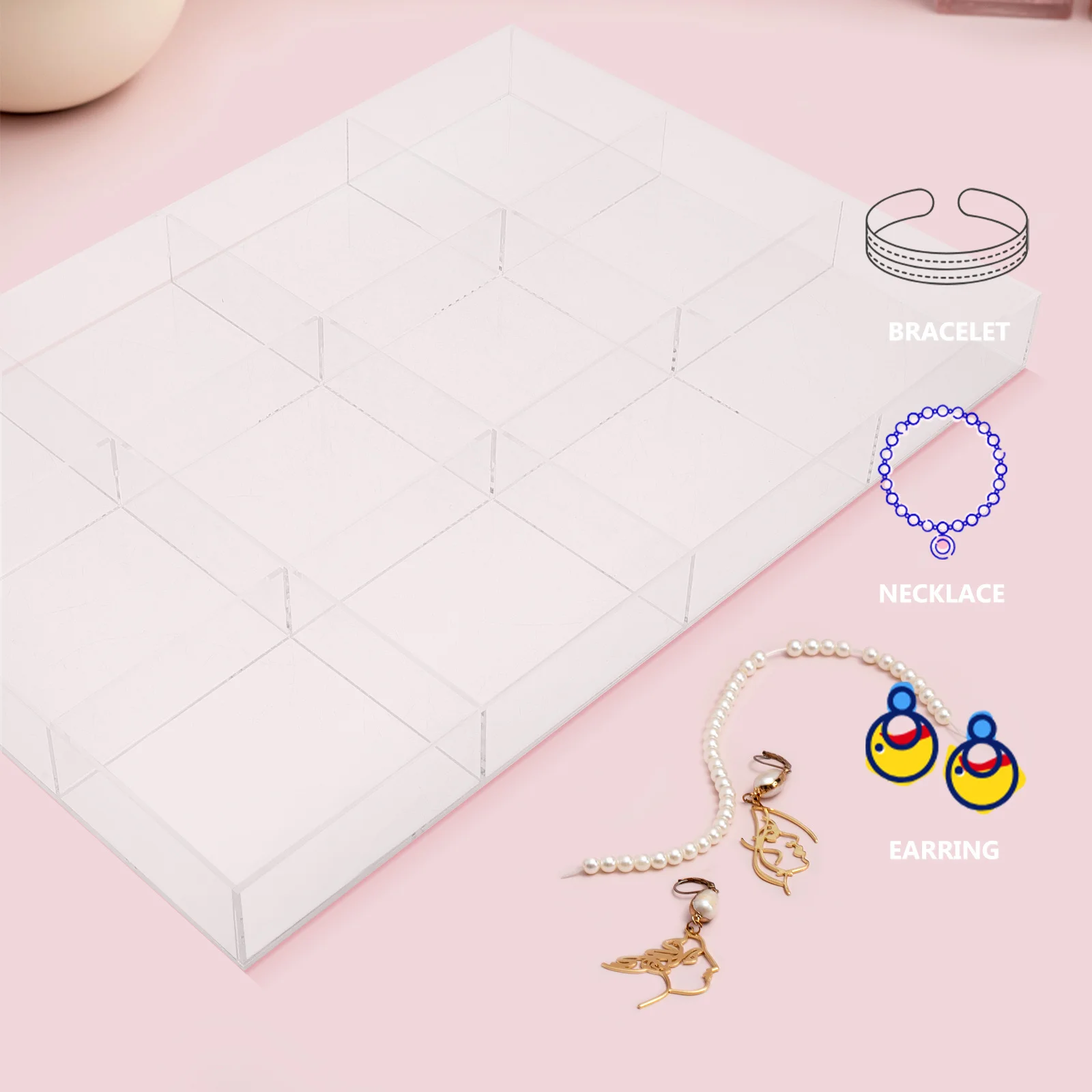 

Acrylic Jewelry Organizer Tray Large Capacity Display Storage Tray Clear Jewelry Holder for Rings Necklaces Bracelets Earrings