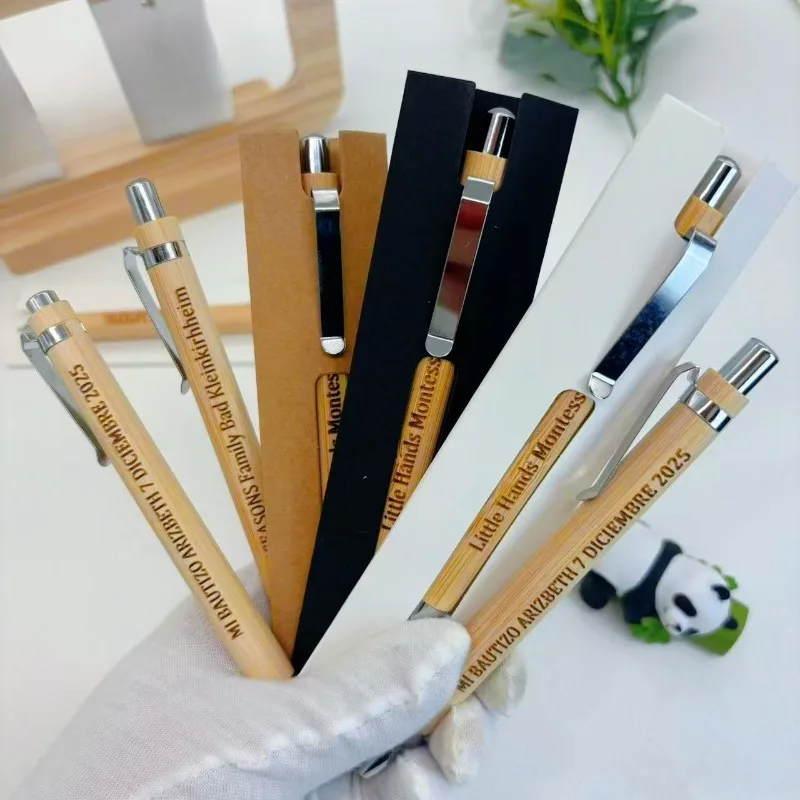 40/80 Sets personalisierte Bambus-Kugelschreiber mit Geschenkbox für Hochzeit, Verlobung, Party, Gastgeschenke, Unternehmen, Geschäftsgeschenke – Detail 3